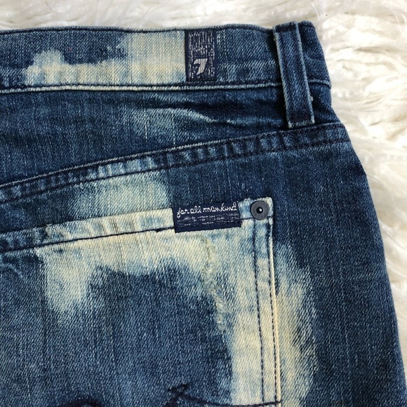 7 for all Mankind Y2K Bleached Distressed Dark Denim Mini Fray Hem Skirt NWT 32 - Picture 5 of 9